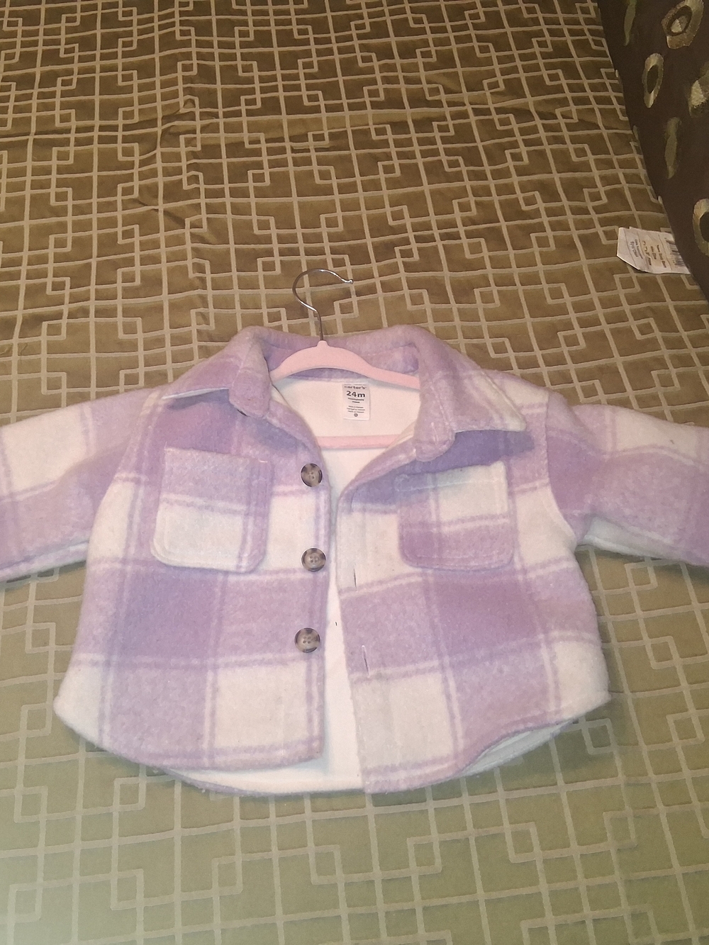 Carter's Lilac and White Plaid Fleece Pea Coat